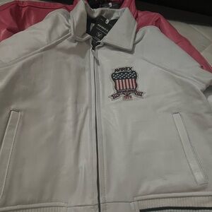 Avirex USA Cream and Pink Jacket with Bold Emblem
